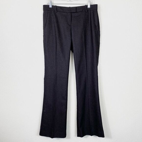 Theory Ashleen Black & Red Pinstriped Virgin Wool Flared Trousers - Picture 1 of 7